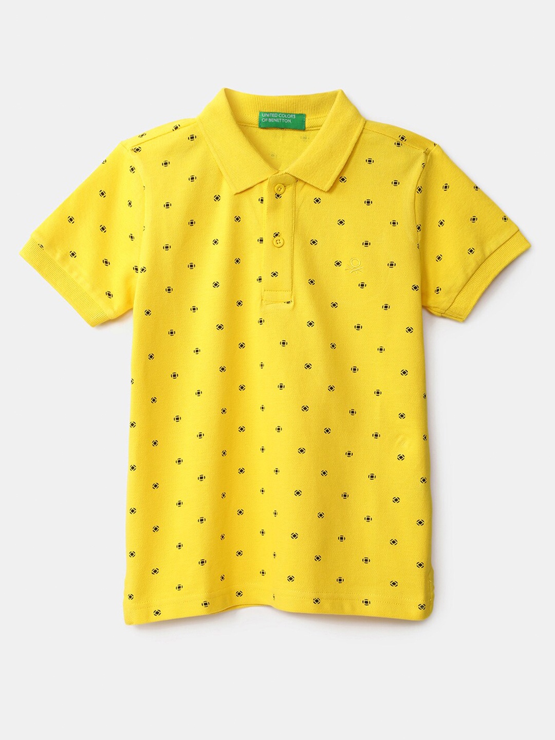 

United Colors of Benetton Boys Yellow Printed Polo Collar Tropical T-shirt