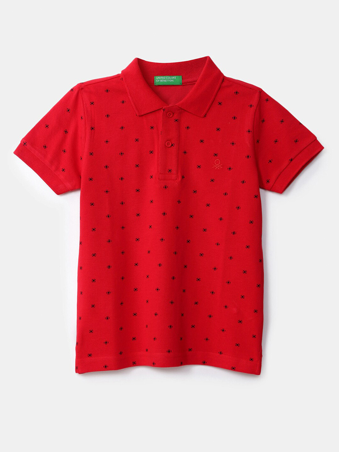 

United Colors of Benetton Boys Red Printed Polo Collar T-shirt