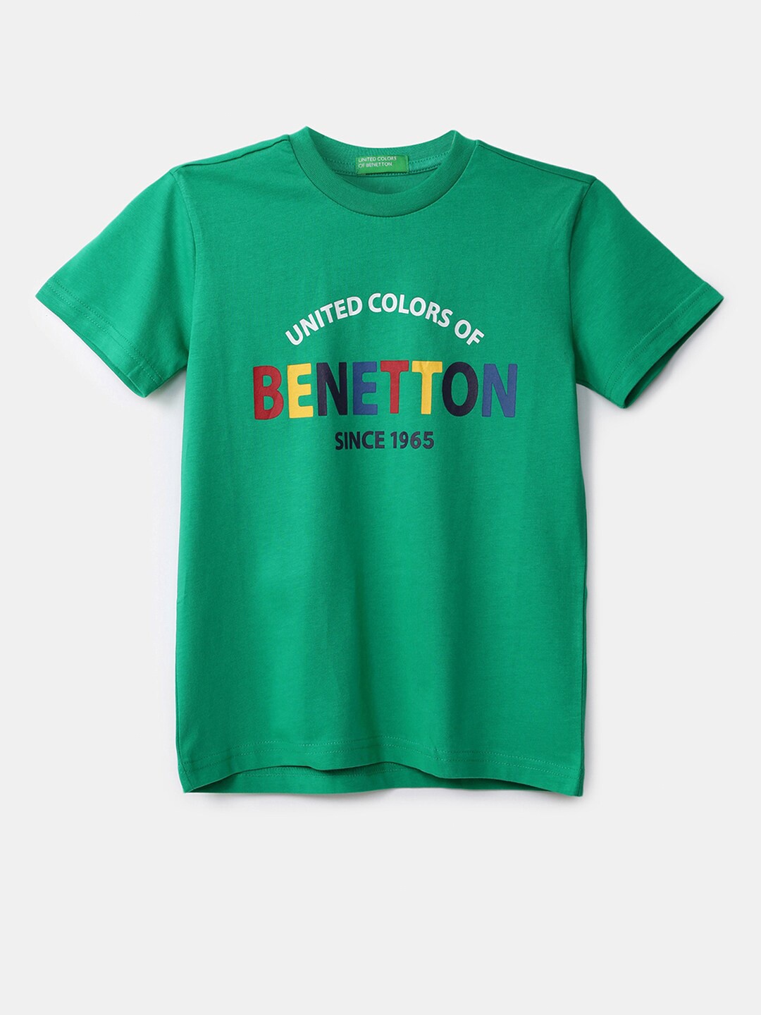 

United Colors of Benetton Boys Green Typography Printed T-shirt