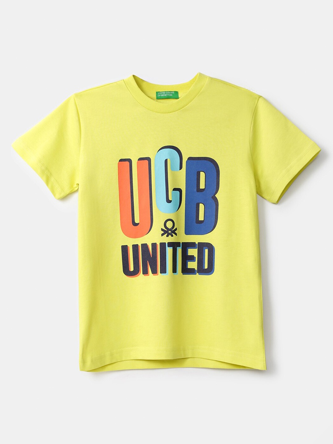 

United Colors of Benetton Boys Yellow Typography Printed T-shirt