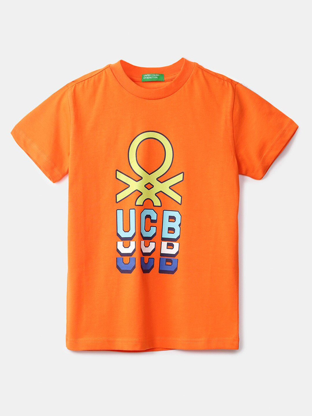 

United Colors of Benetton Boys Orange Printed Applique T-shirt