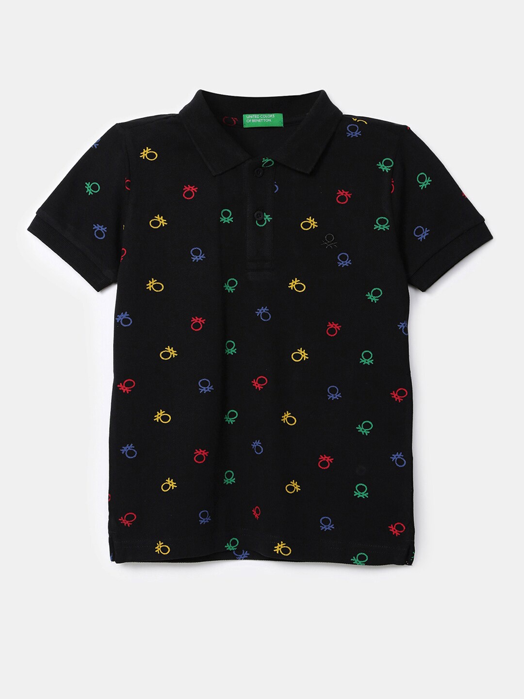 

United Colors of Benetton Boys Black Printed Polo Collar T-shirt