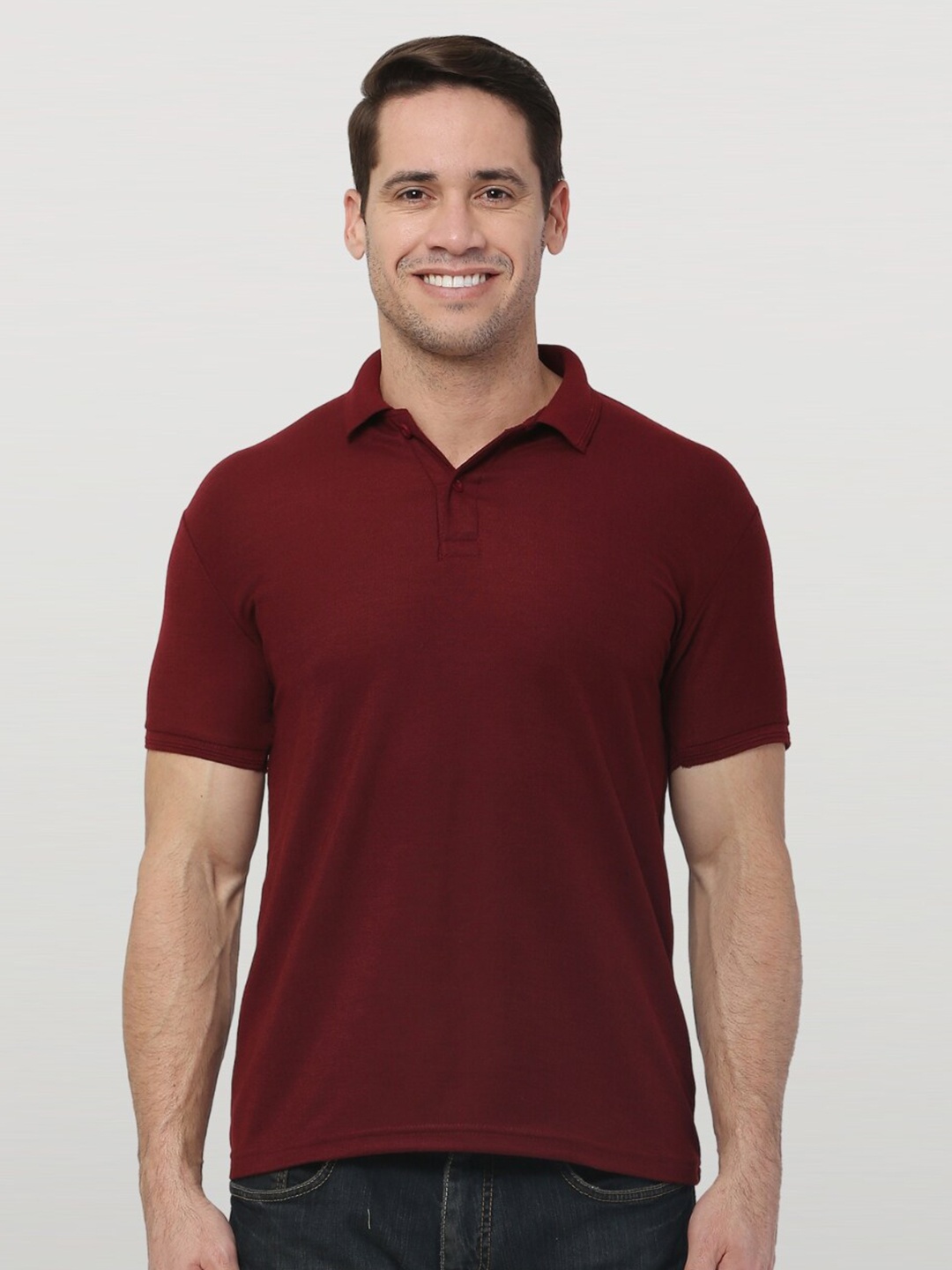 

The Label Bar Men Maroon Solid Polo Collar T-shirt