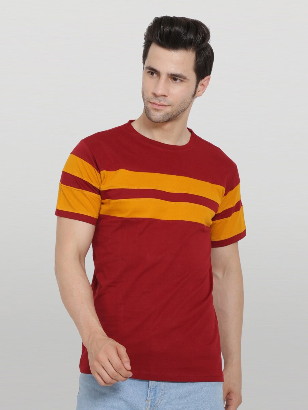 

The Label Bar Men Maroon Striped T-shirt