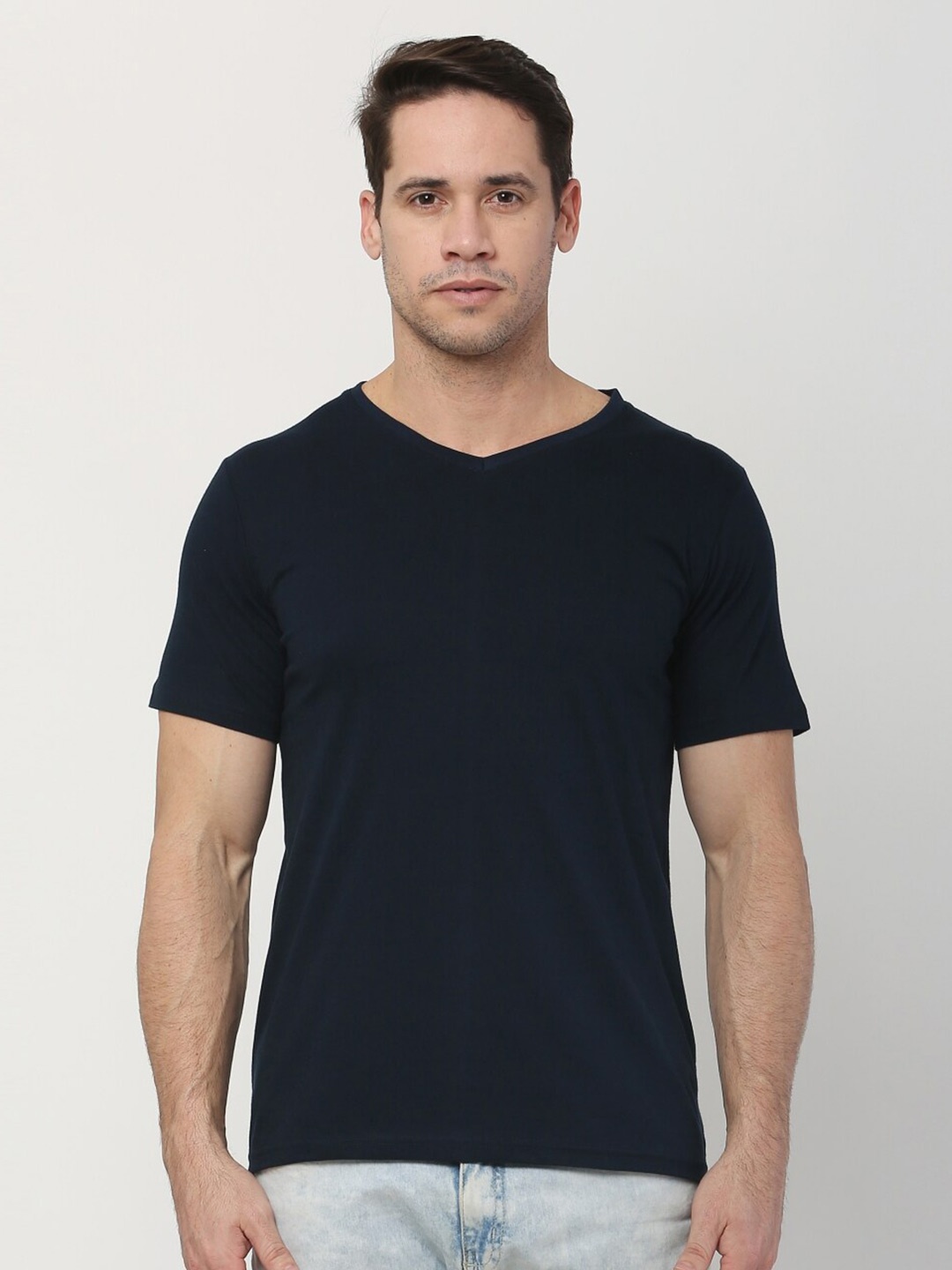 

The Label Bar Men Navy Blue V-Neck T-shirt