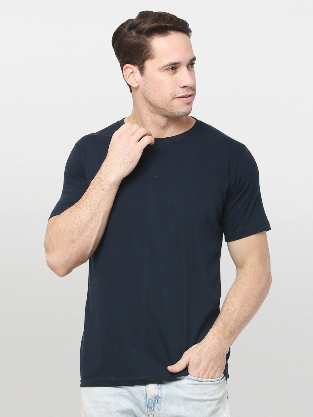 

The Label Bar Men Navy Blue Round Neck T-shirt