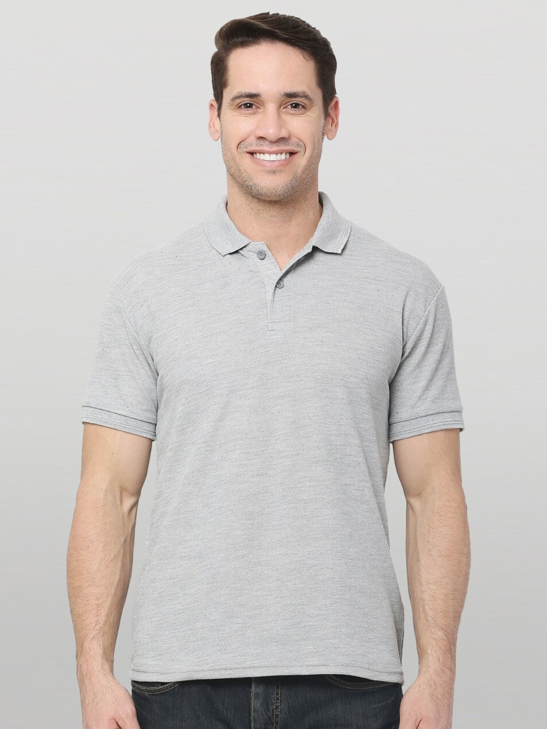 

The Label Bar Men Grey Polo Collar T-shirt