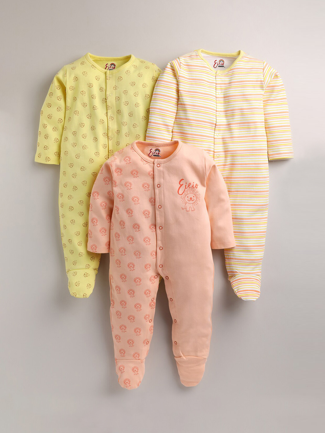 

Eieio Kids 3 Multi Pack Of Pure Cotton Printed Rompers