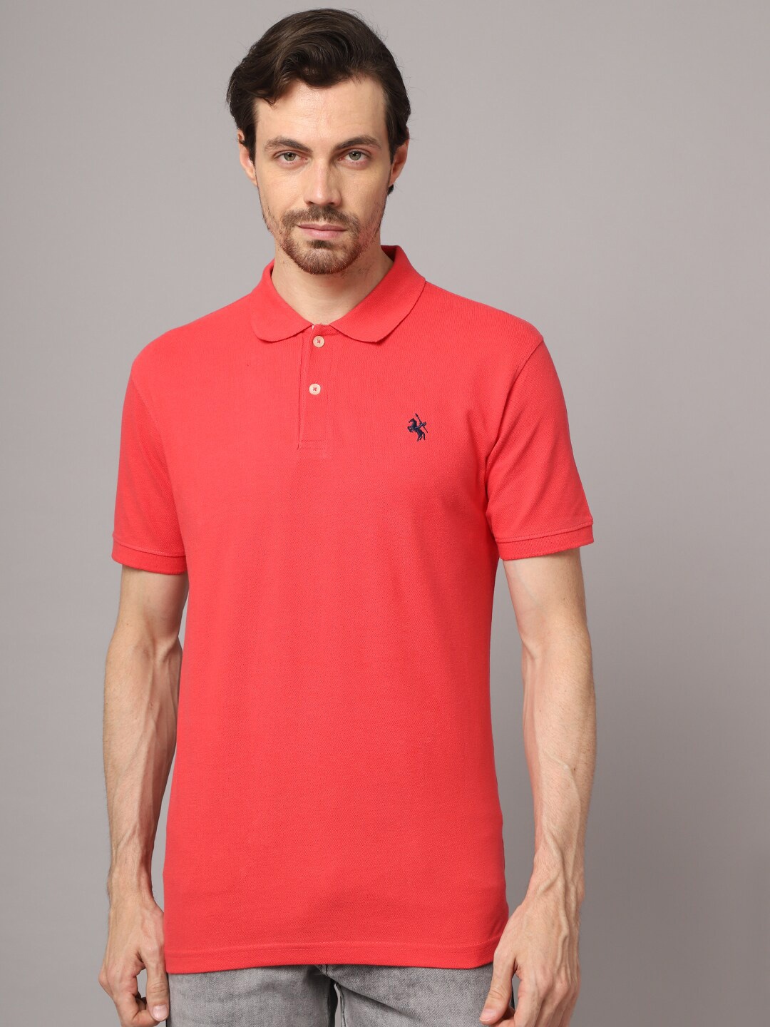 

Cantabil Men Coral Polo Collar T-shirt