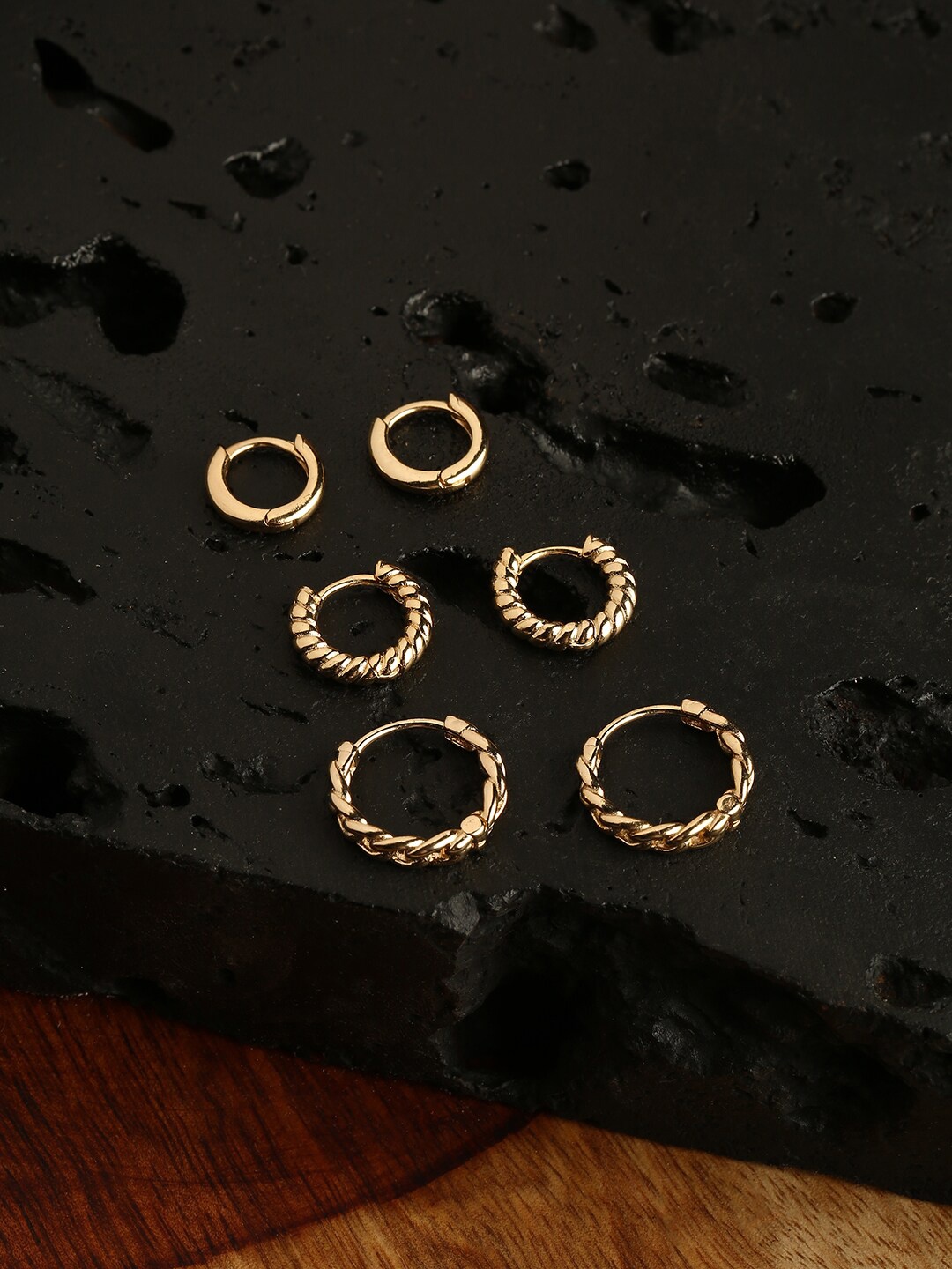 

Accessorize London 14K Gold Plated 3 Pack Plain Metal Twisted Hoop Earring