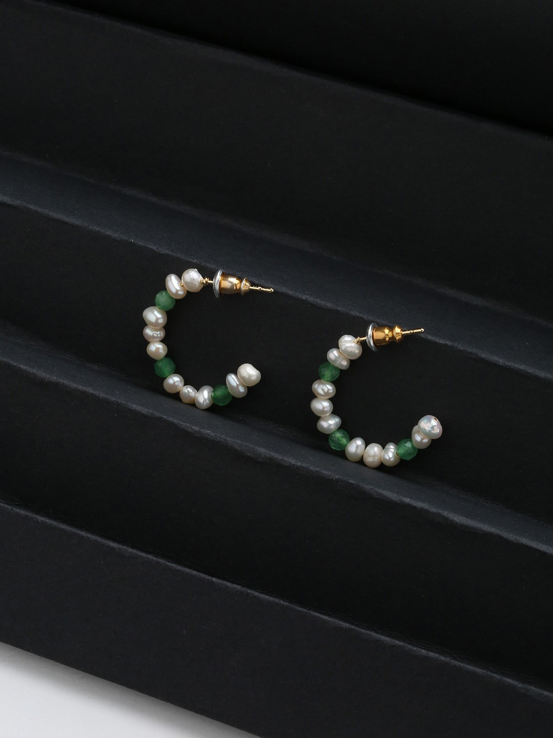 

Accessorize London Women 14K Gold Plated Pearl & Aventurine Hoop Earrings, White