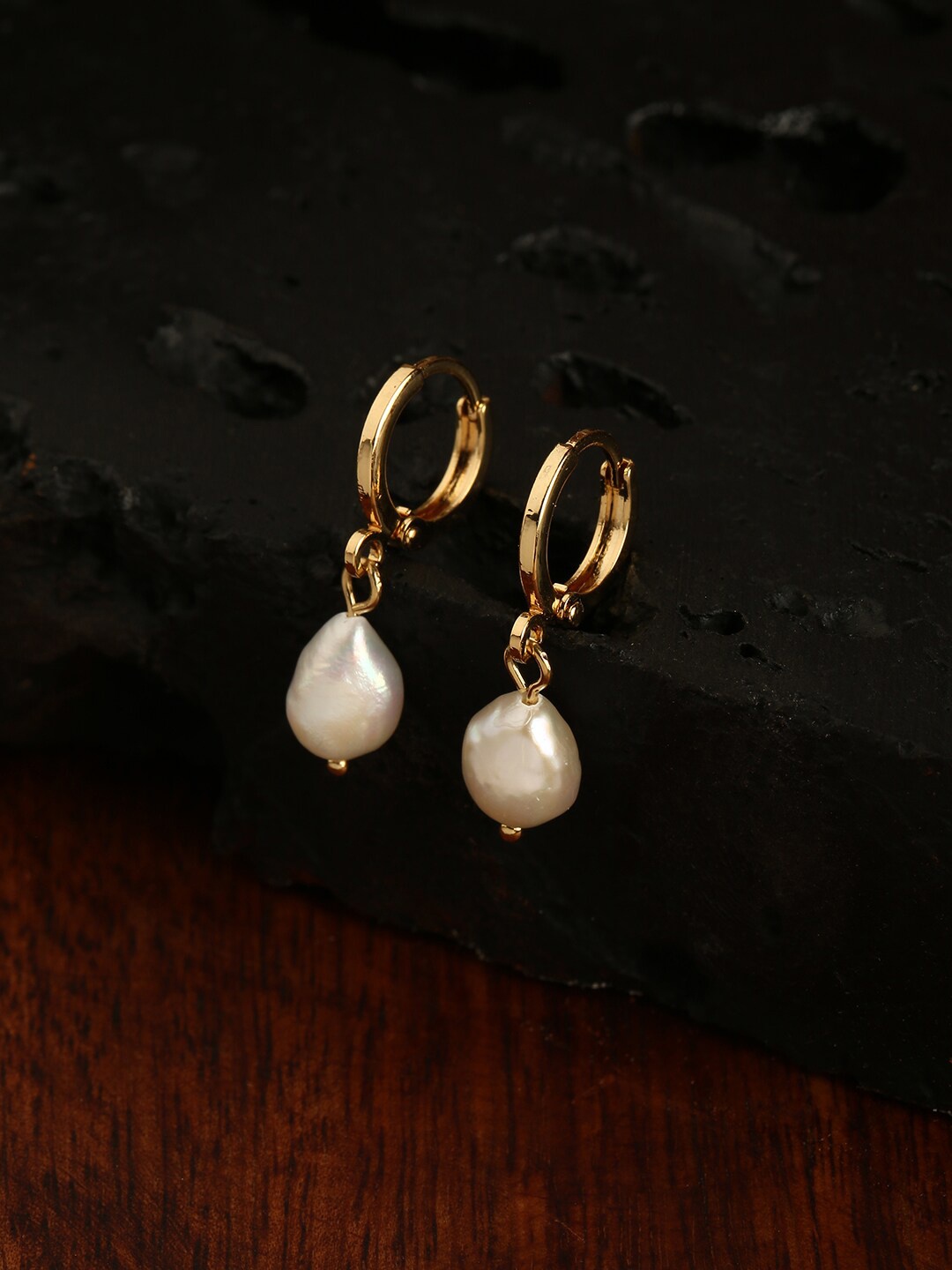 

Accessorize London 14K Gold Plated Pearl Huggie Hoops Earring