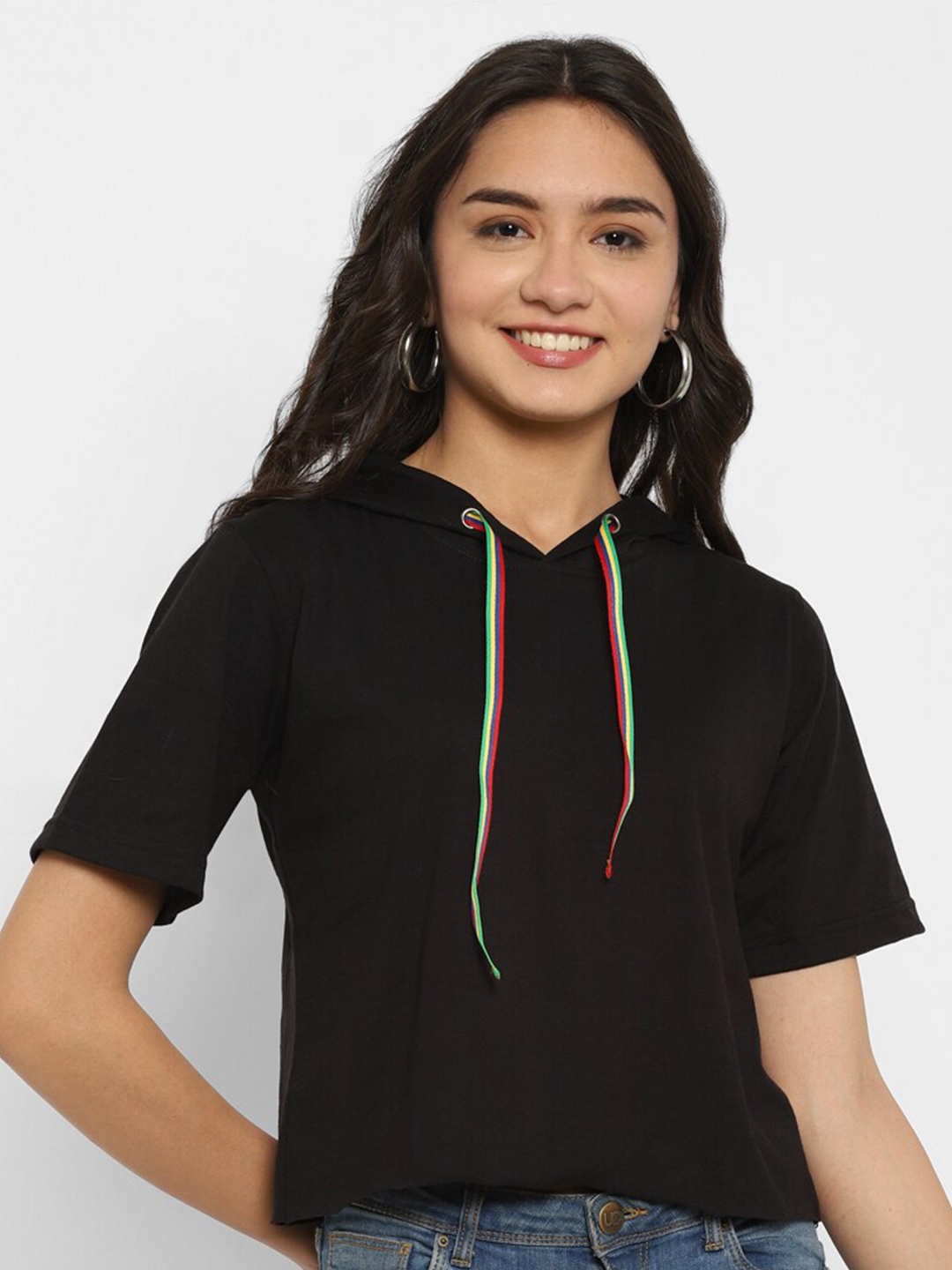 

Popster Women Black Drop-Shoulder Sleeves Bio Finish T-shirt