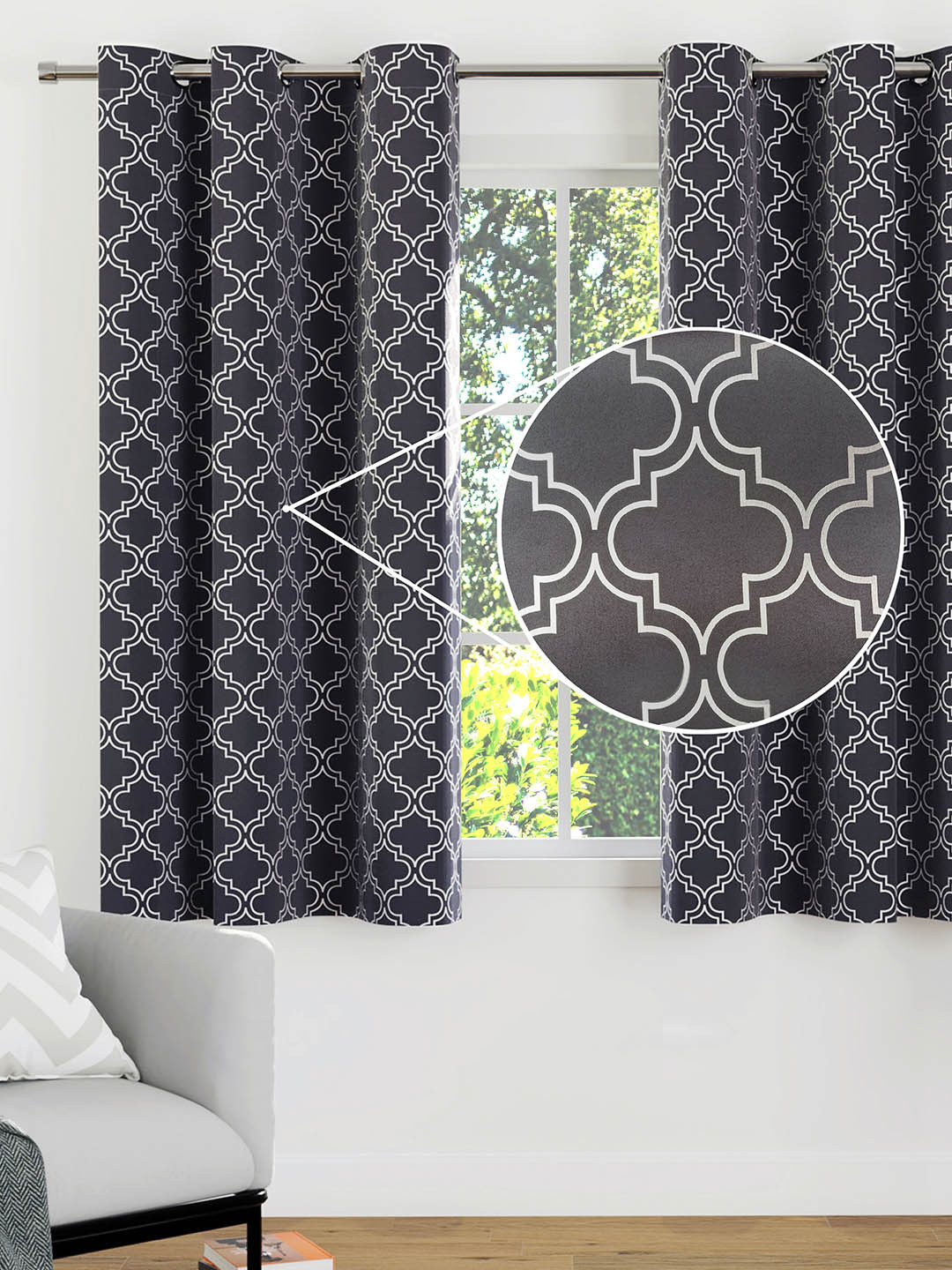 

Encasa Homes Grey Set of 2 Geometric Room Darkening Window Curtain