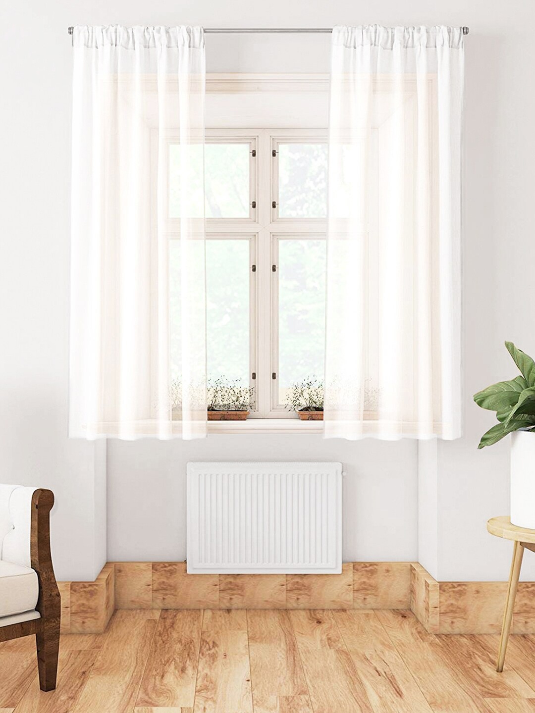 

Encasa Homes White Set of 2 Sheer Window Curtain