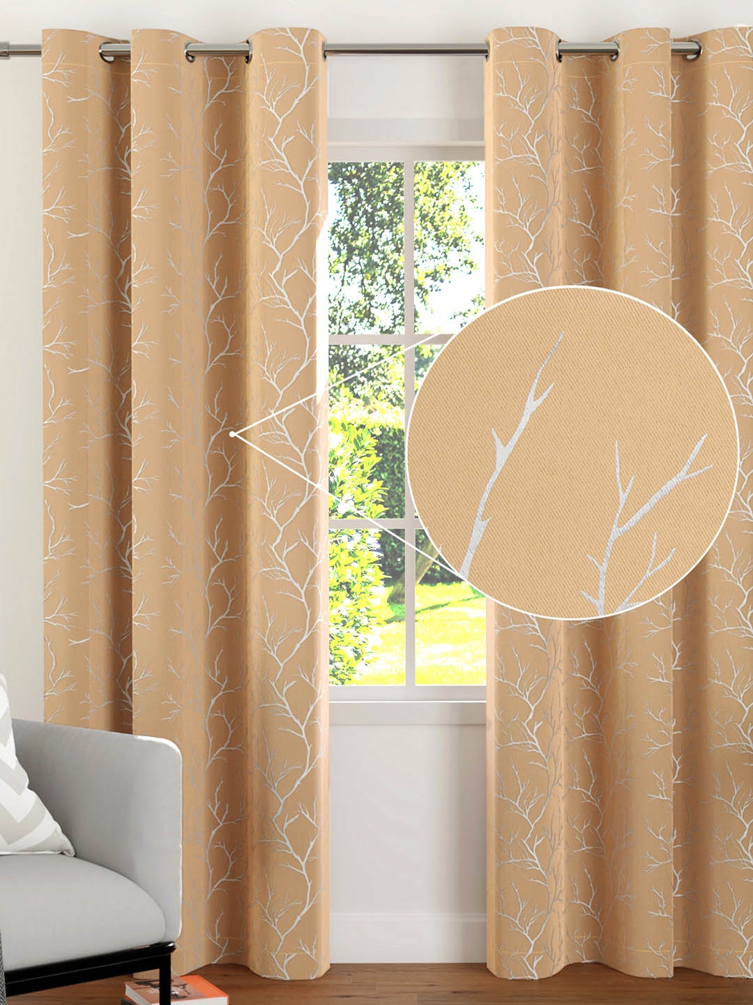 

Encasa Homes Beige & Silver-Toned Set of 2 Floral Room Darkening Door Curtain