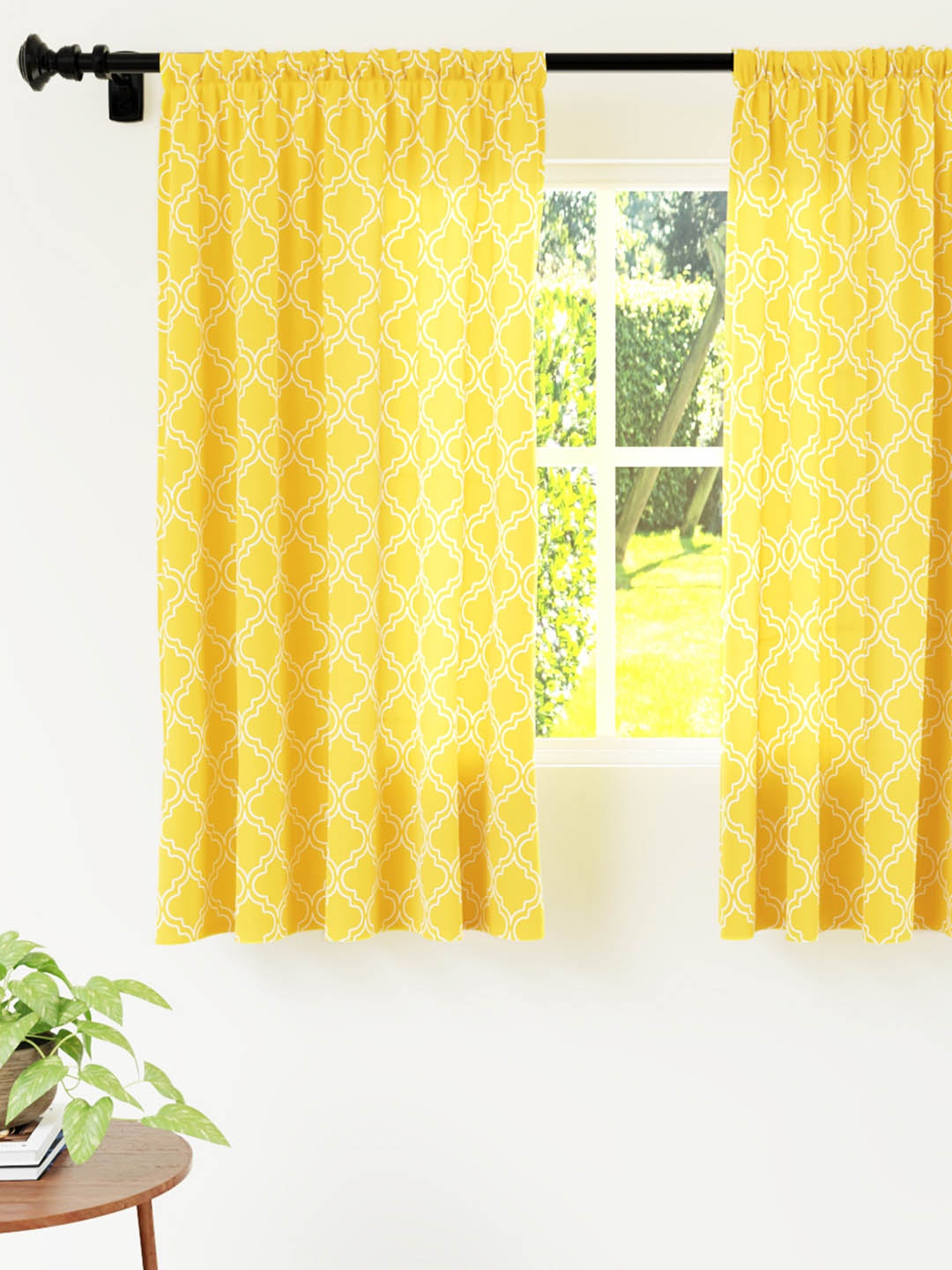 

Encasa Homes Yellow & White Set of 2 Geometric Window Curtain