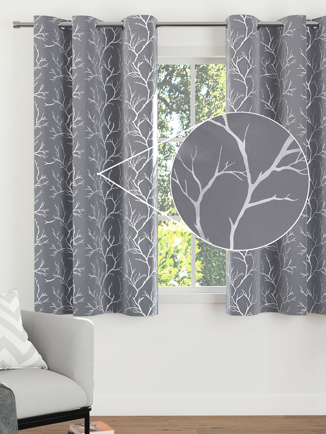 

Encasa Homes Grey & White Set of 2 Geometric Room Darkening Window Curtain