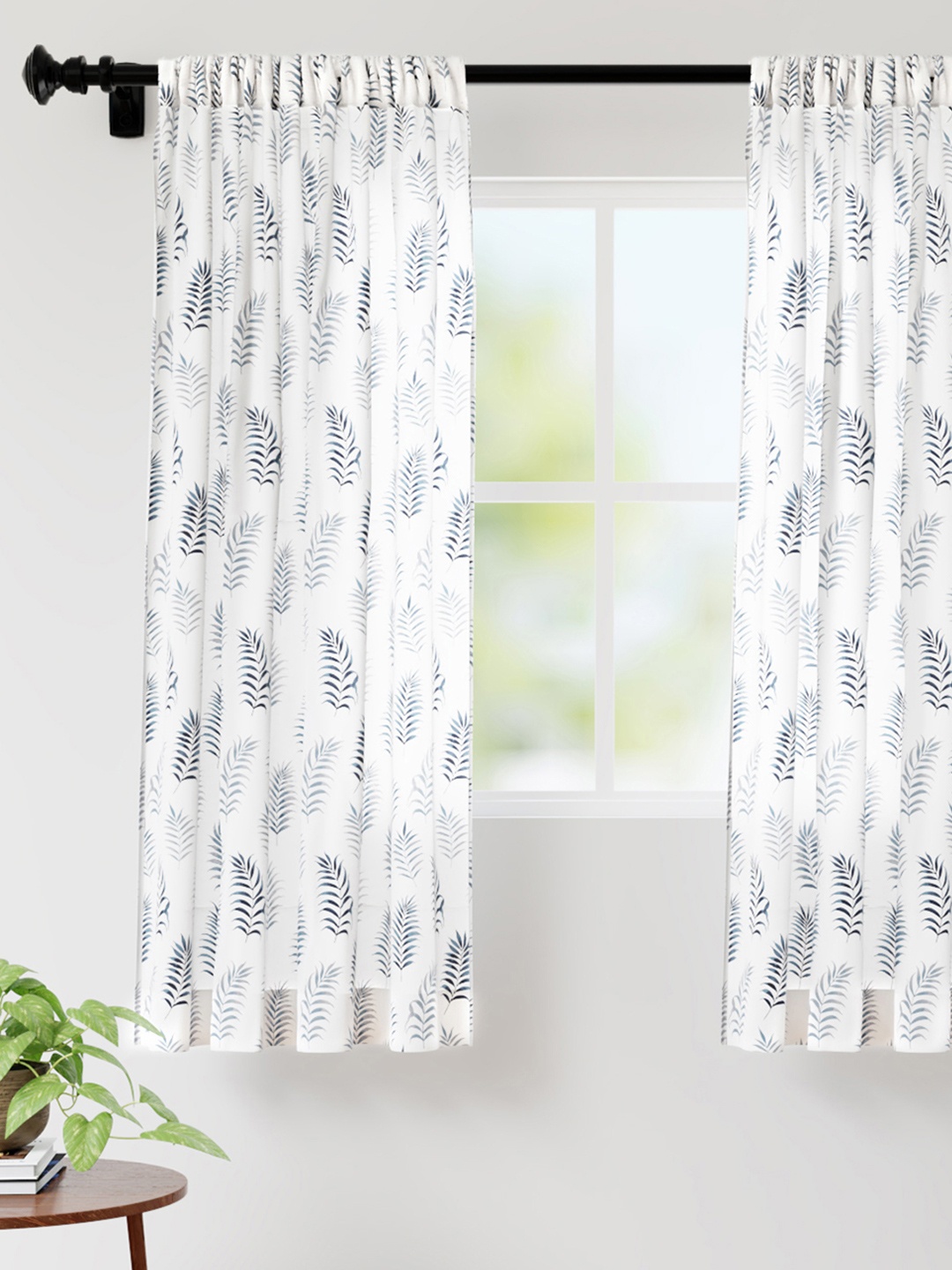 

Encasa Homes Off White & Grey Set of 2 Floral Window Curtain