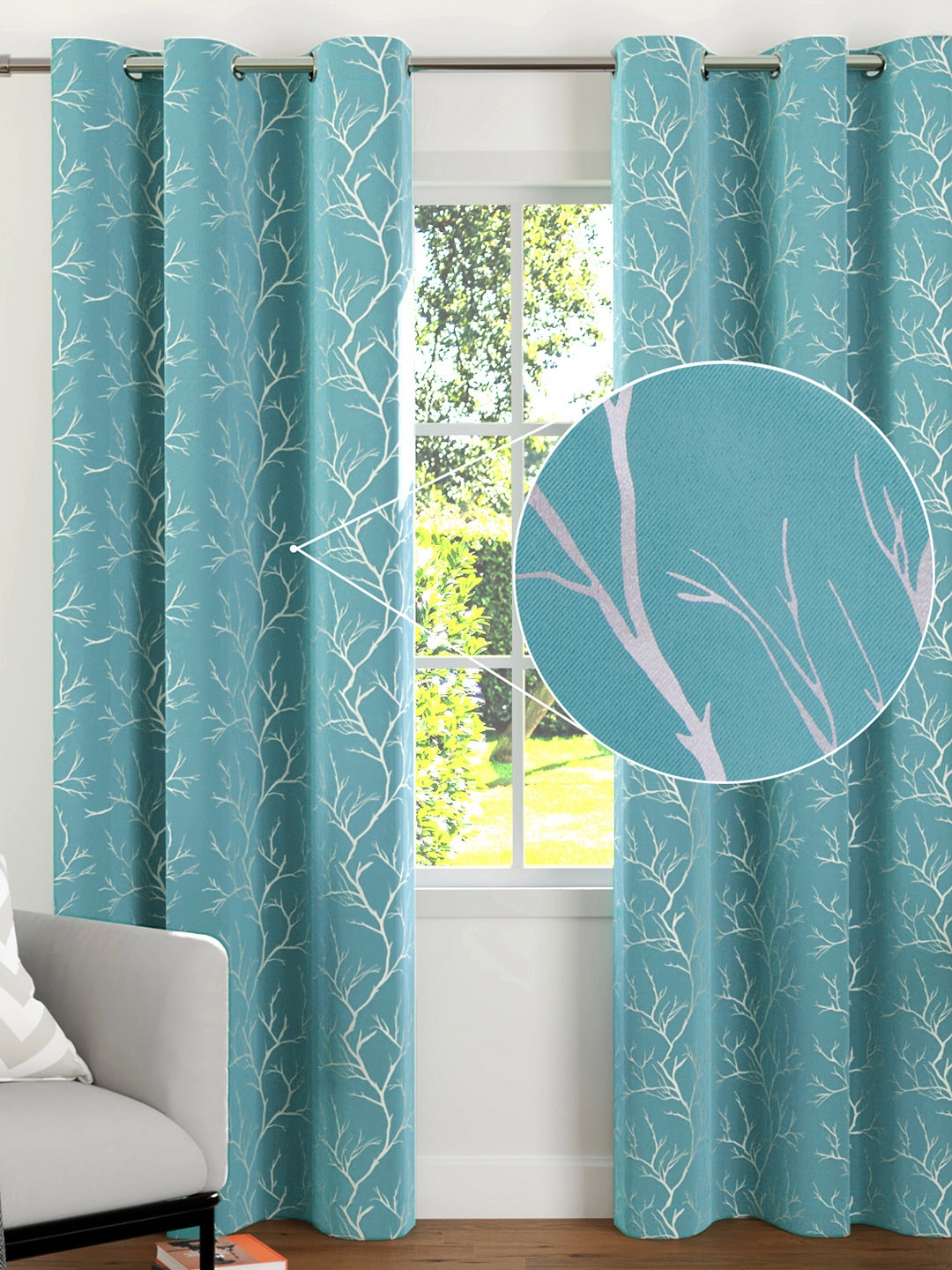 

Encasa Homes Teal & Silver-Toned Set of 2 Room Darkening Door Curtain