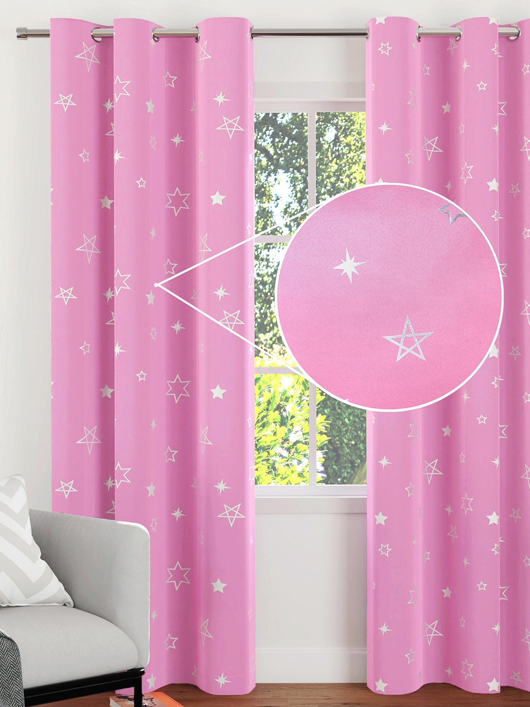

Encasa Homes Pink & Silver-Toned Set of 2 Room Darkening Door Curtain