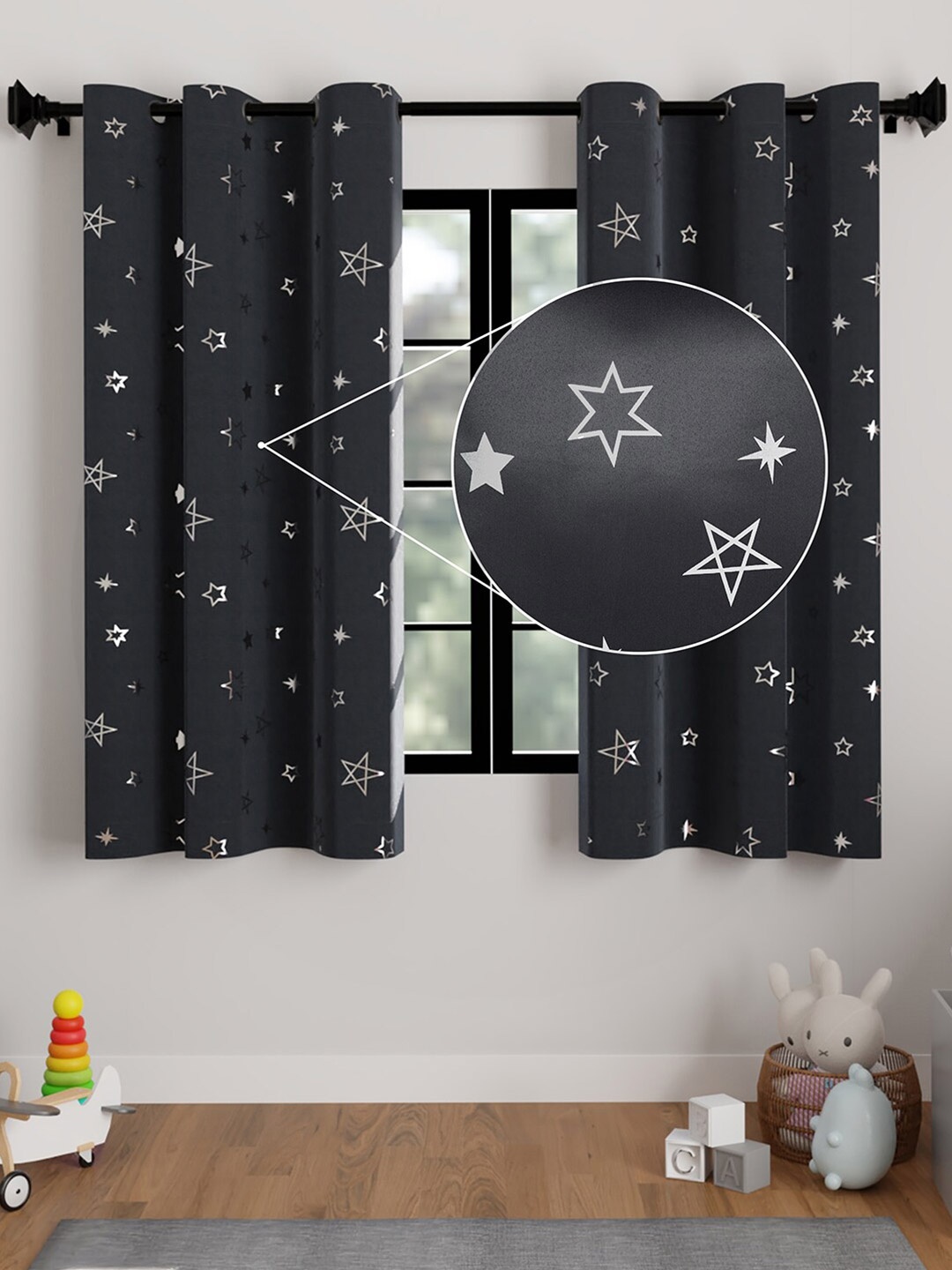 

Encasa Homes Grey & White Set of 2 Room Satin Darkening Window Curtain