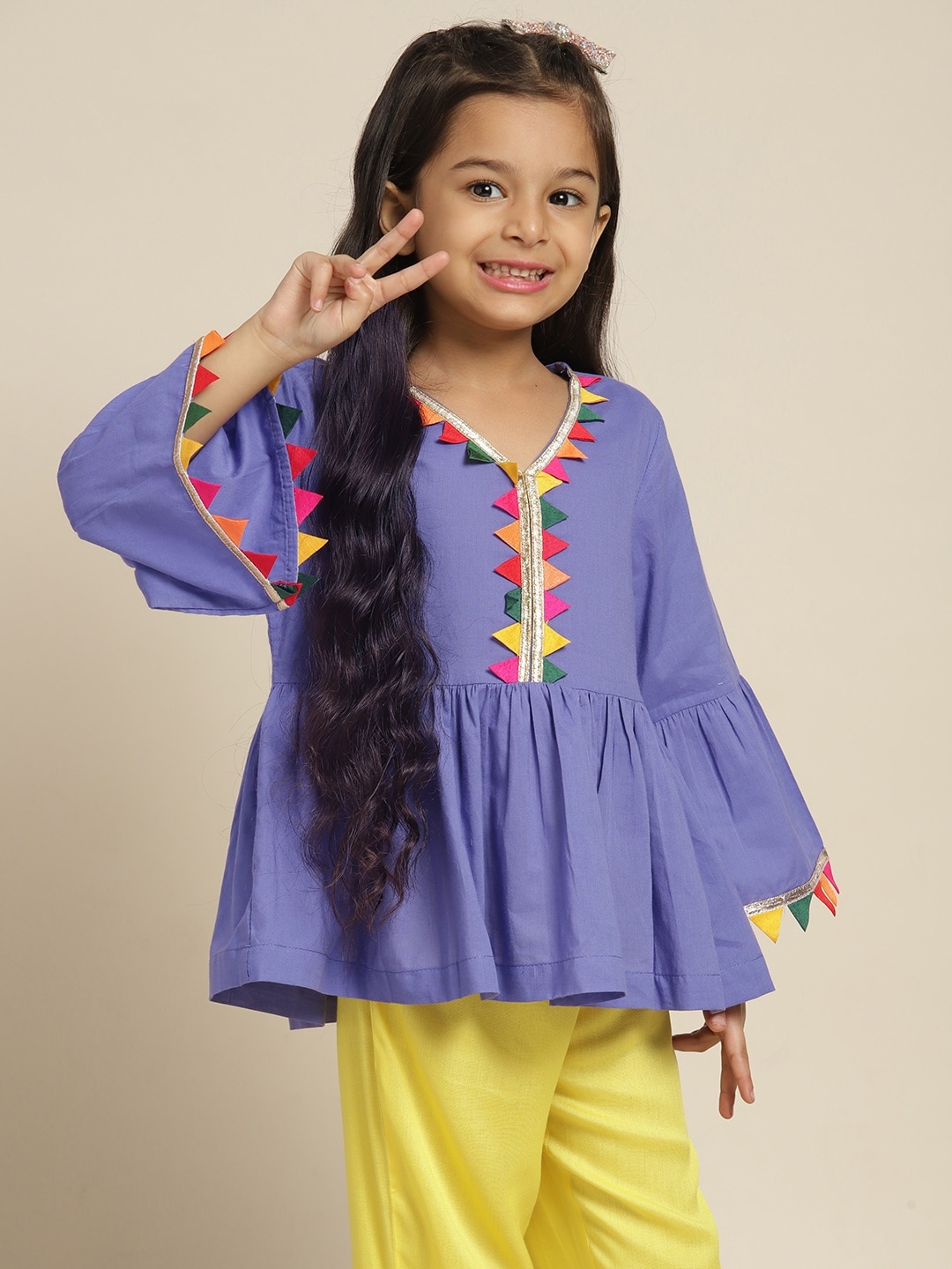 

Sangria Girls Purple Solid Pure Cotton Empire Tops