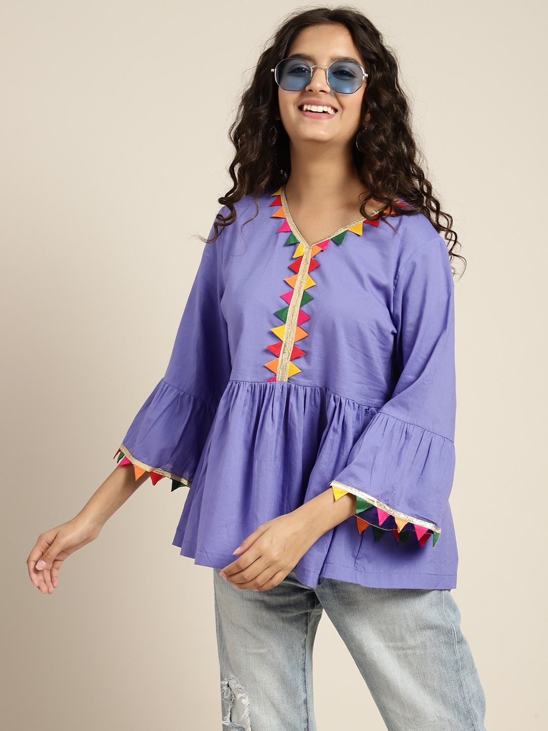 

Sangria Girls Purple Solid Pure Cotton Empire Tops