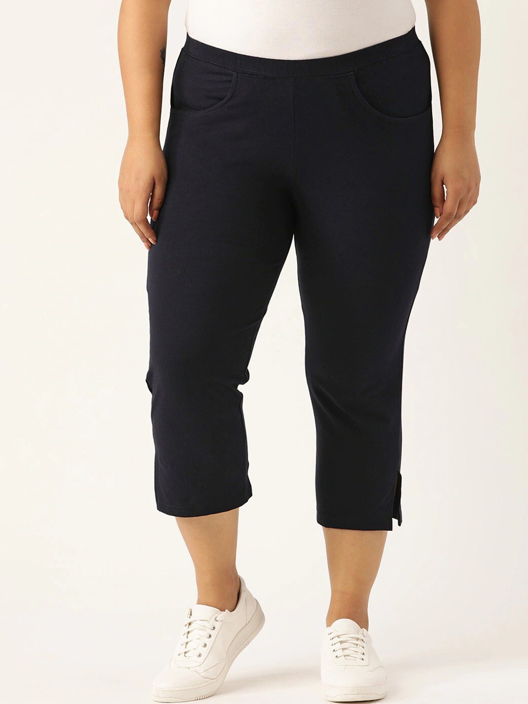 

theRebelinme Women Plus Size Navy Blue Capris