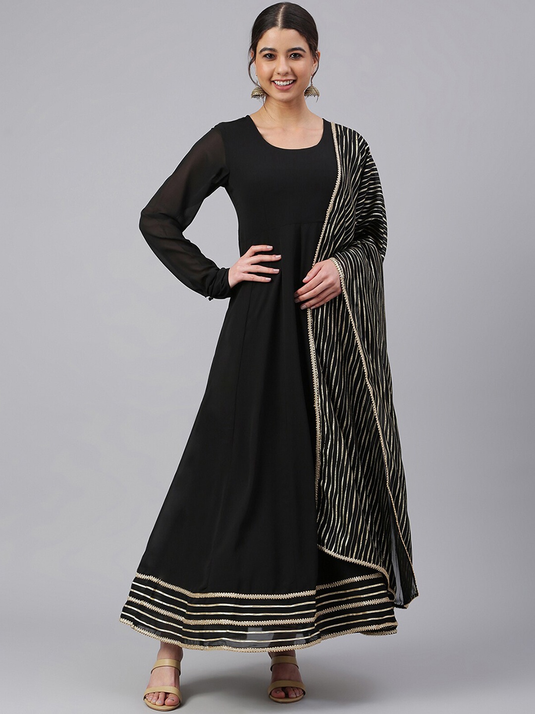 

Janasya Women Black Georgette Anarkali Kurta