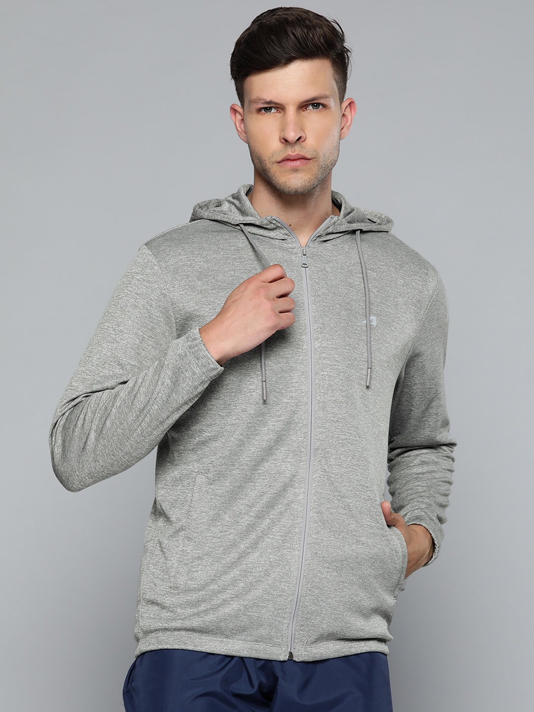 

Alcis Men Grey Solid Hooded Sweatshirt, Grey melange