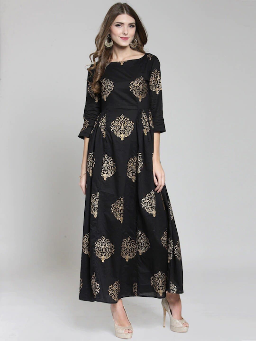 

Sera Black & Gold-Toned Ethnic Motifs Ethnic Maxi Dress