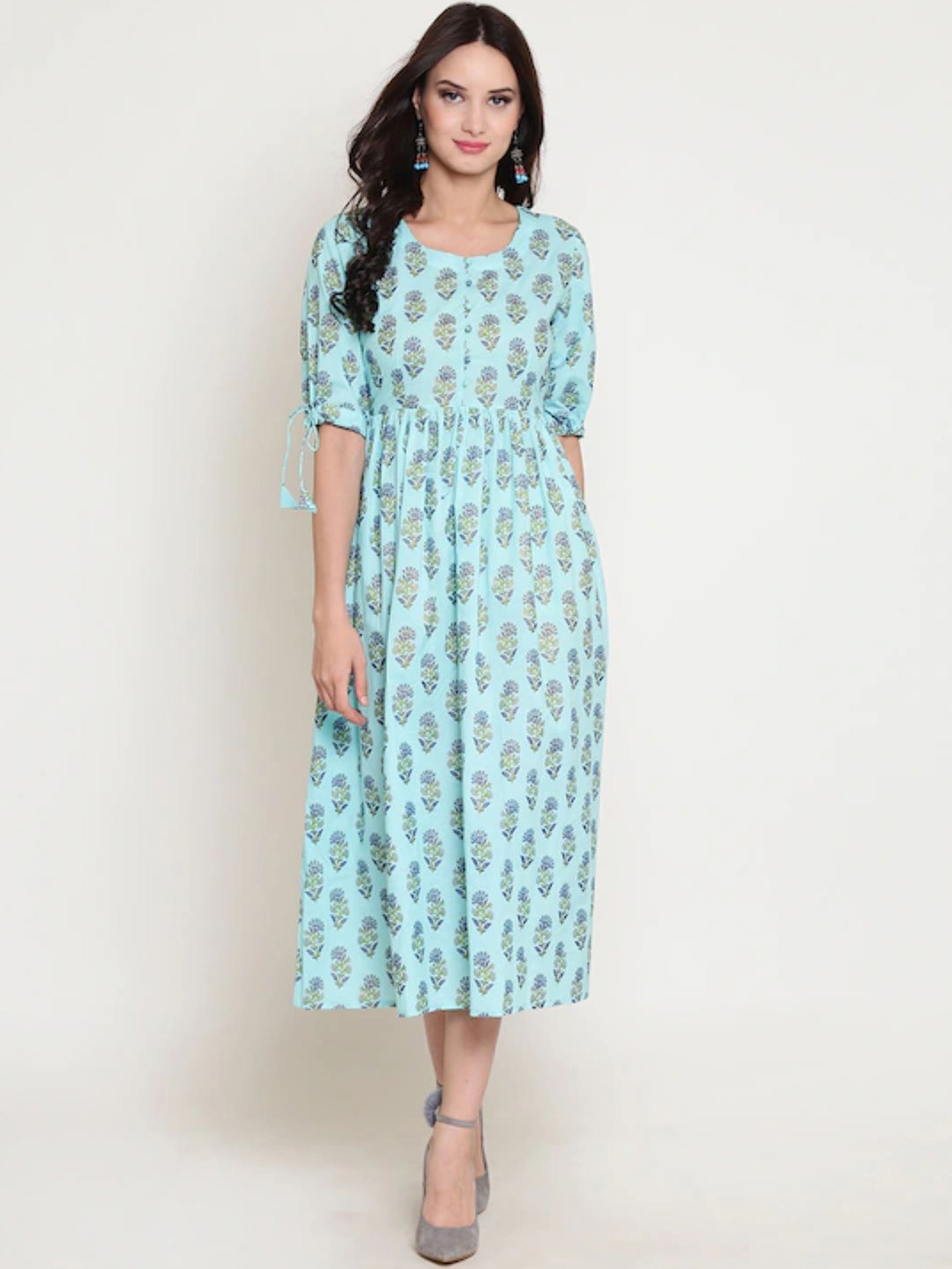 

Sera Blue Floral Fit and Flare Midi Dress