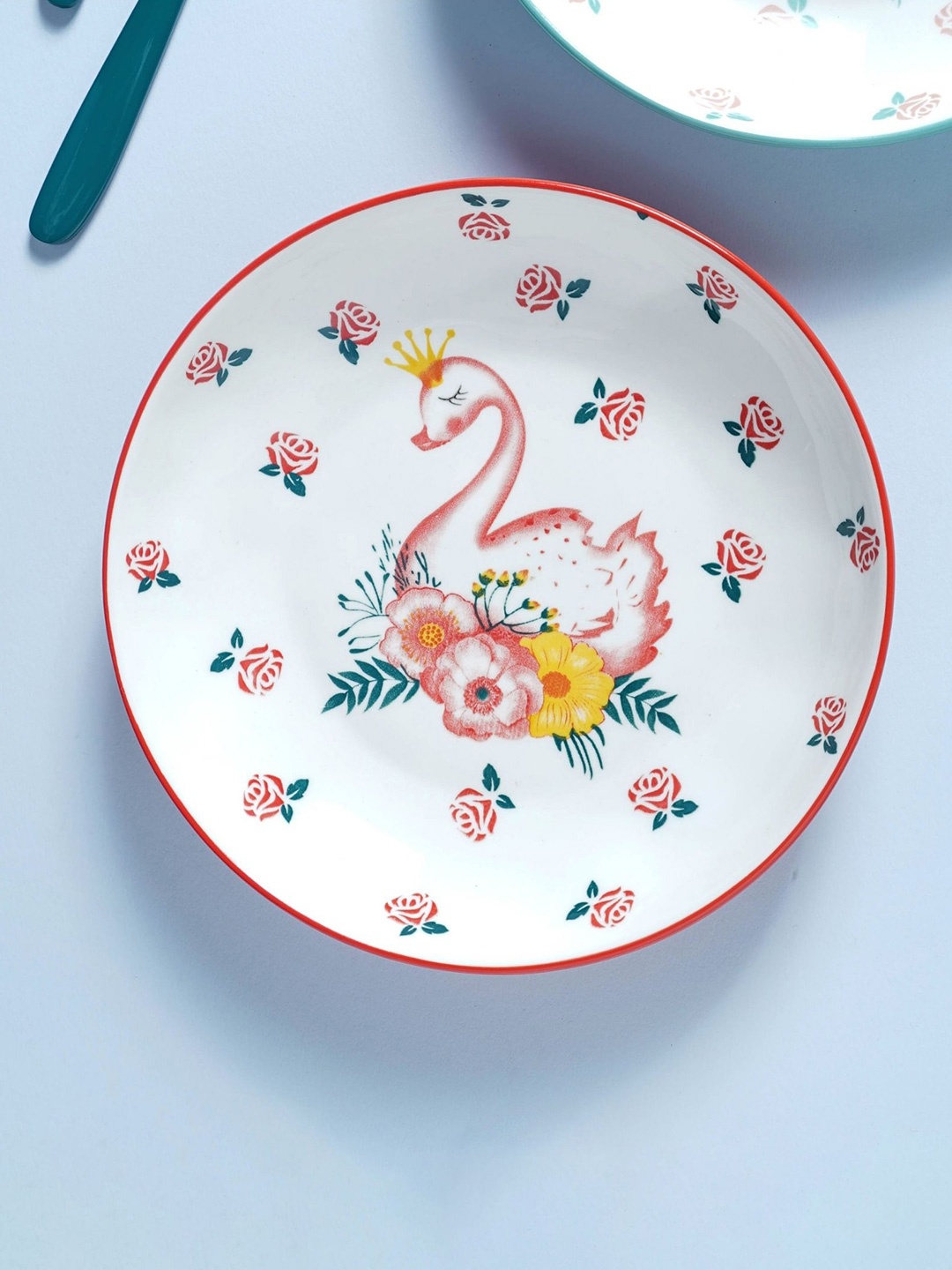 

Nestasia Red & White Microwave Safe Floral Printed Ceramic Glossy Plate