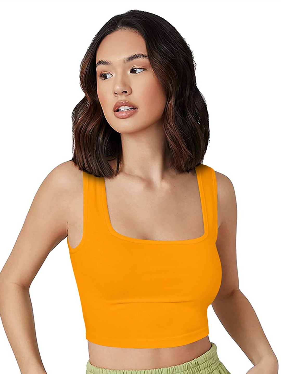 

LONDON BELLY Yellow Solid Tank Crop Top