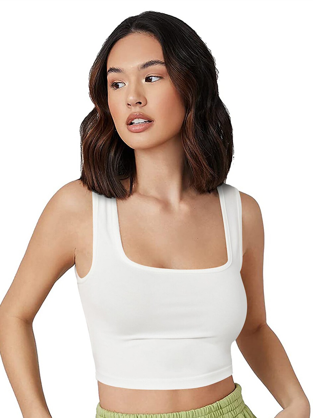 

LONDON BELLY Square Neck Sleeveless Fitted Crop Top, White