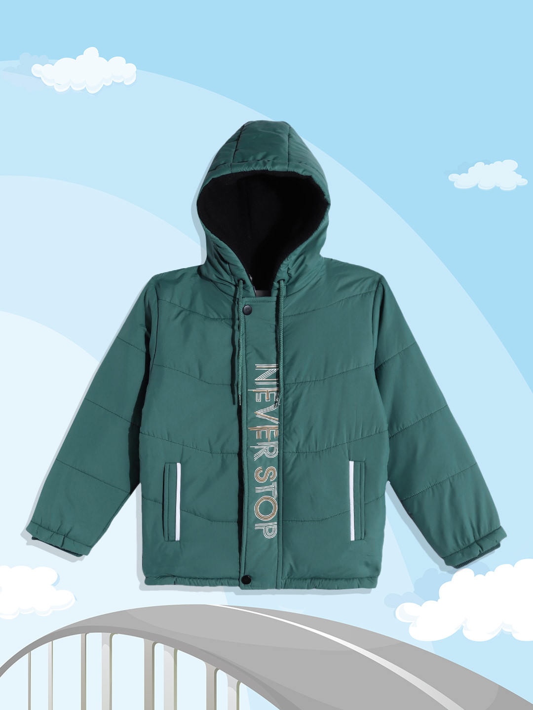

Fort Collins Boys Green & White Typography Print Insulator Hooded Padded Jacket