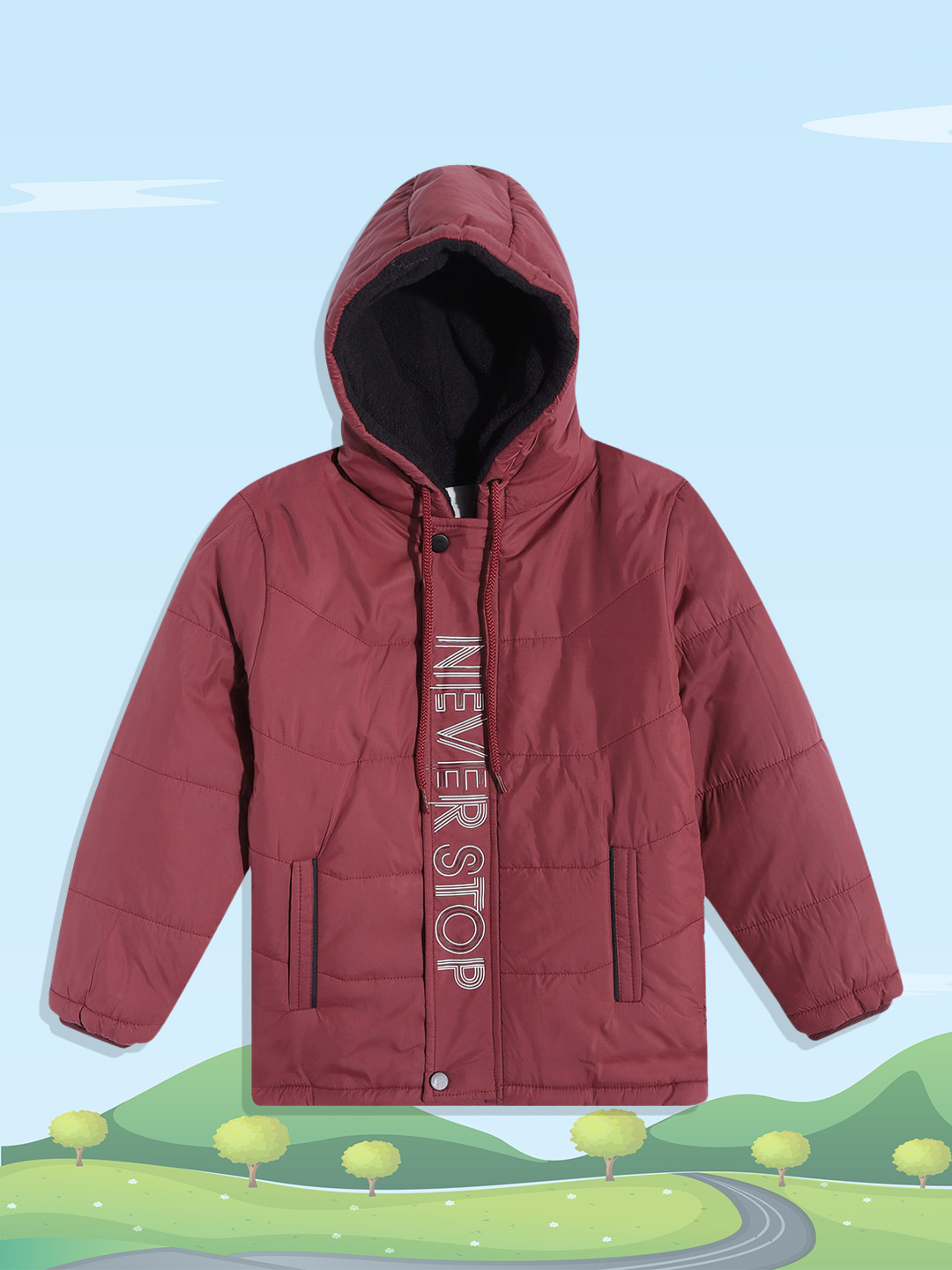 

Fort Collins Boys Burgundy Solid Hooded Padded Jacket