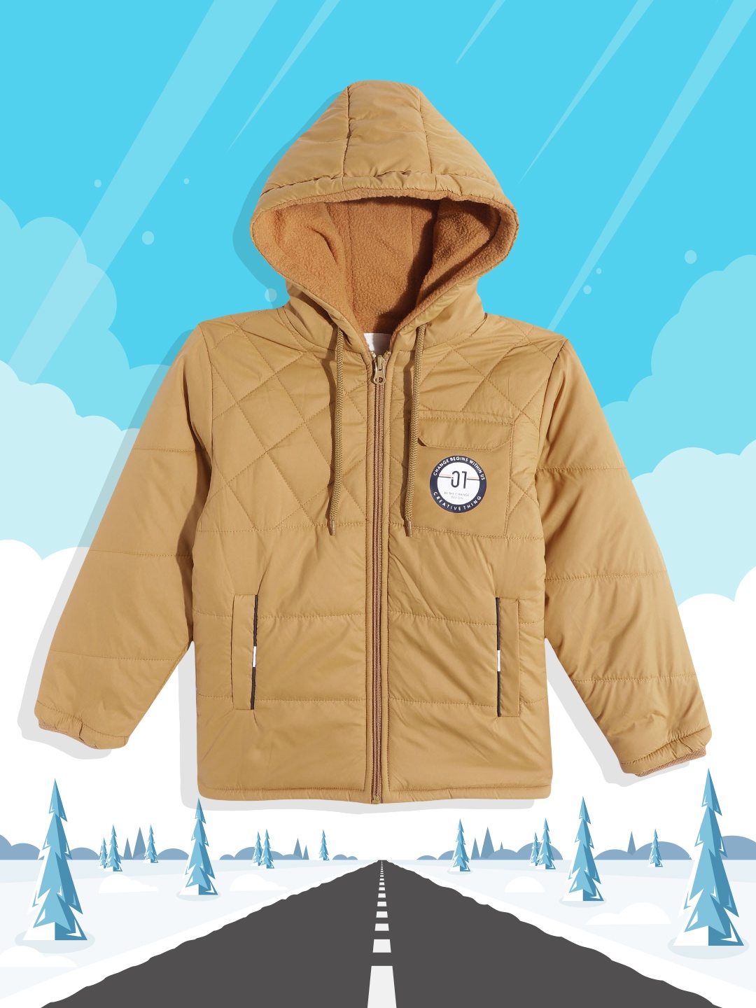 

Fort Collins Boys Mustard Yellow Solid Hooded Padded Jacket