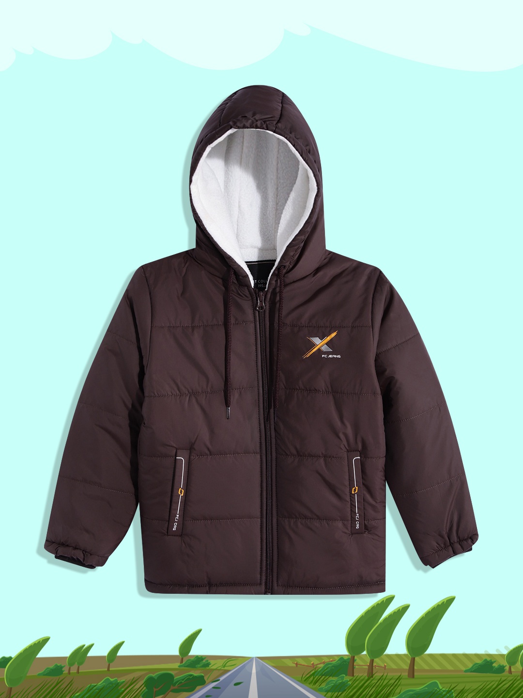 

Fort Collins Boys Brown Solid Padded Hooded Jacket