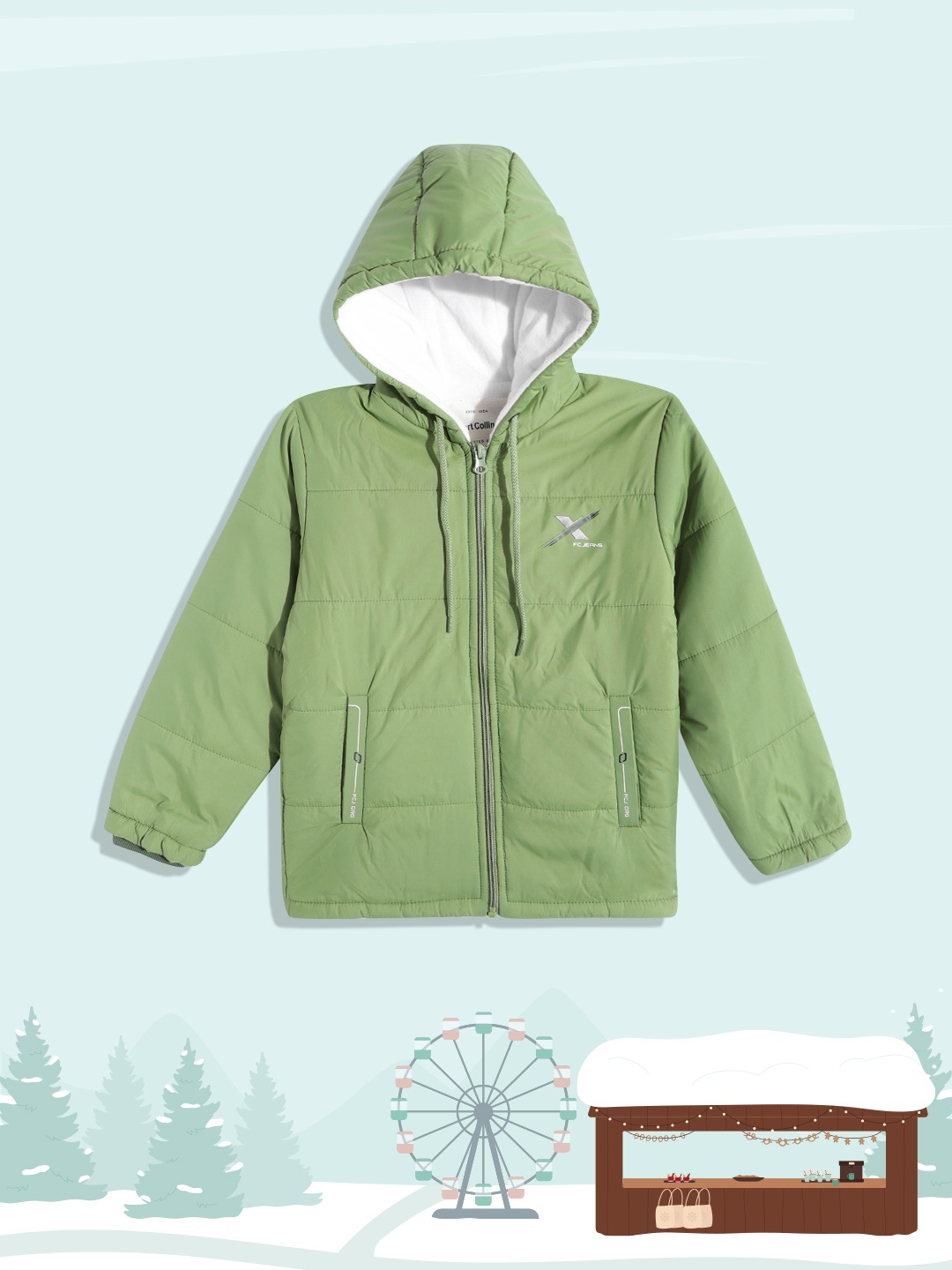 

Fort Collins Boys Green Solid Hooded Padded Jacket