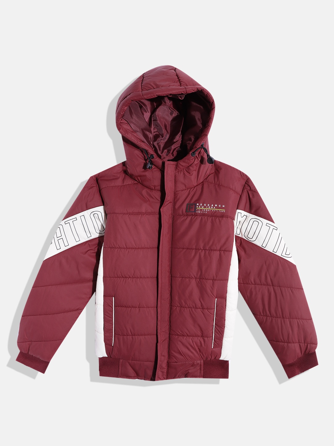 

Fort Collins Boys Maroon White Colourblocked Hooded Padded Jacket