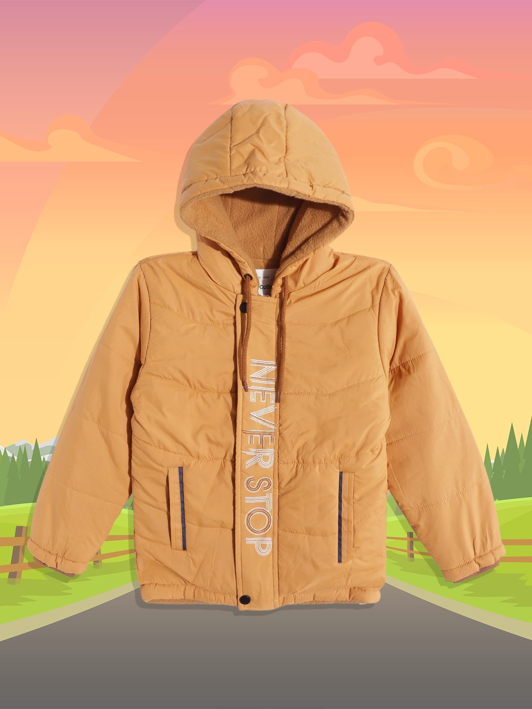 

Fort Collins Boys Mustard Yellow Solid Insulator Fleece Lined Hooded Padded Jacket