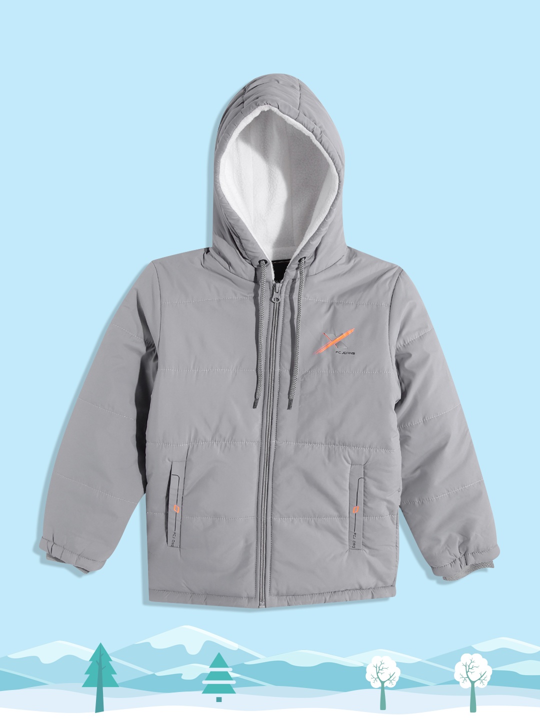 

Fort Collins Boys Grey Solid Hooded Padded Jacket