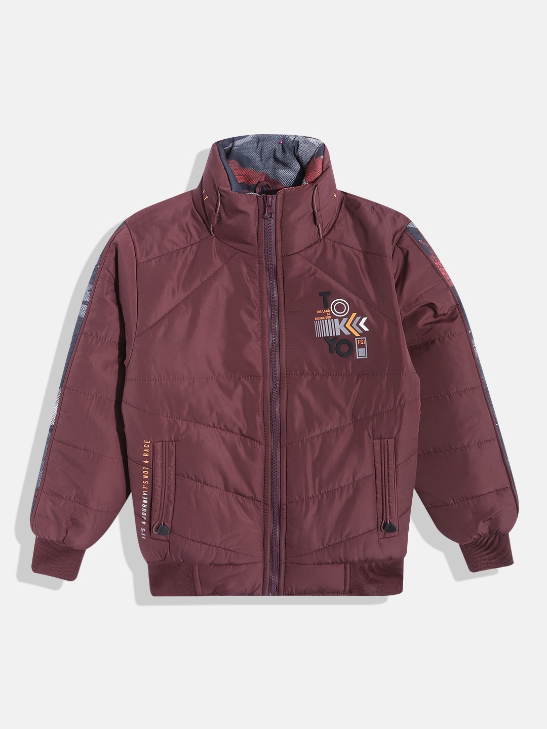 

Fort Collins Boys Maroon Solid Mock collar Bomber Jacket