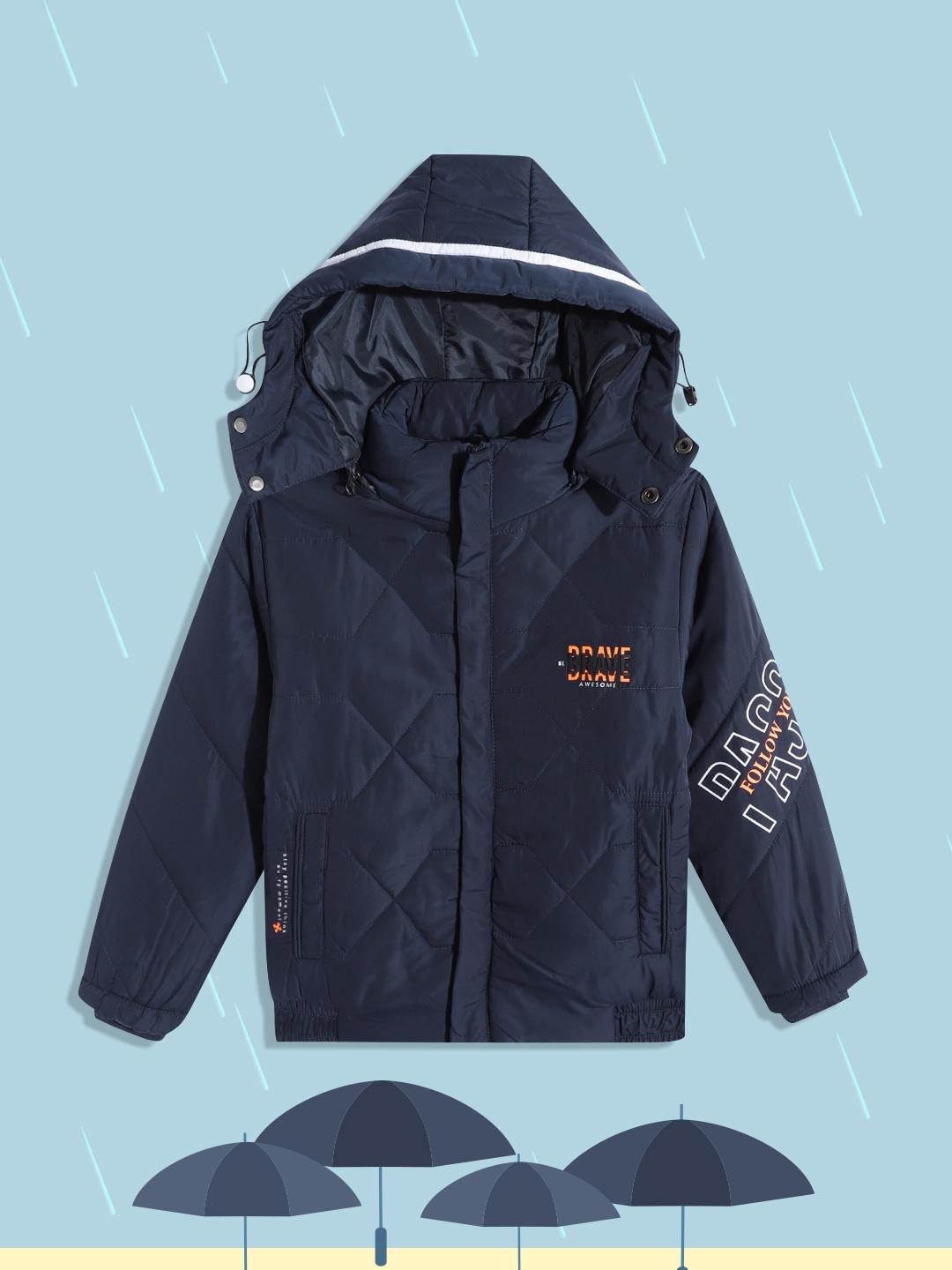

Fort Collins Boys Navy Blue & White Typography Insulator Detachable Hood Bomber Jacket