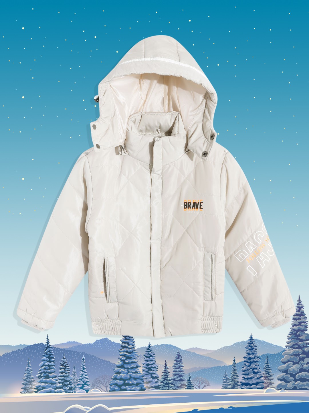 

Fort Collins Boys Beige Solid Detachable Hood Bomber Jacket