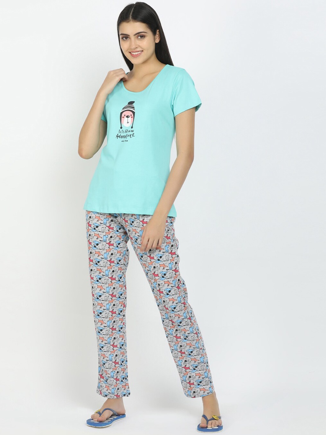 

V-Mart Women Blue & Grey Printed Night suit