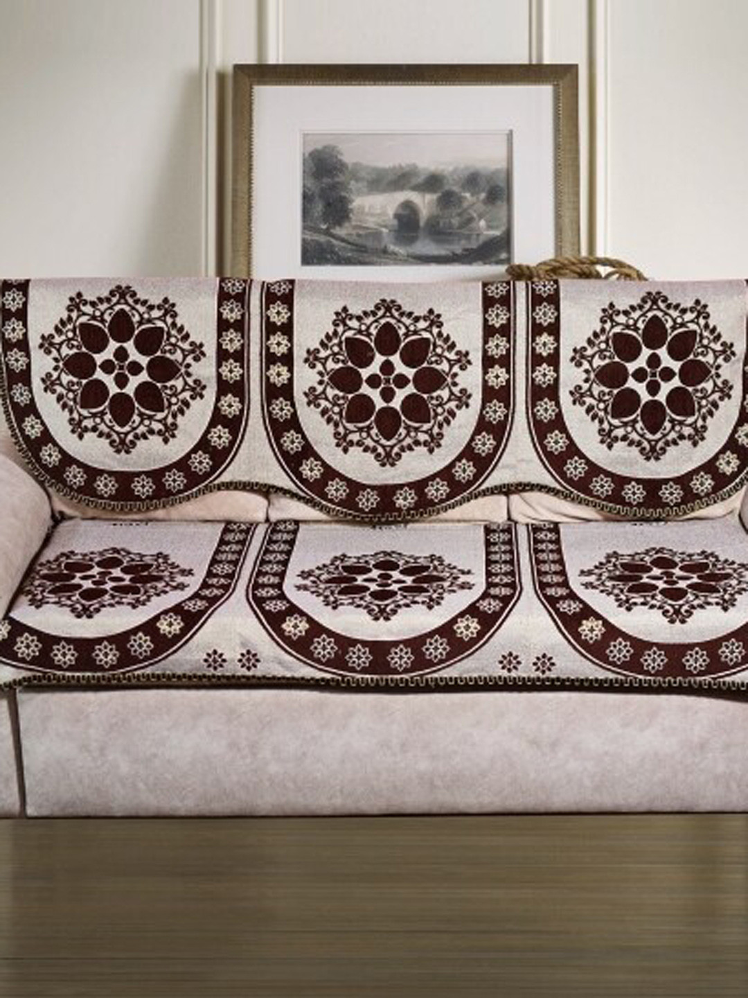 

GRIIHAM Coffee Brown Jacquard 5 Seater Sofa Cover