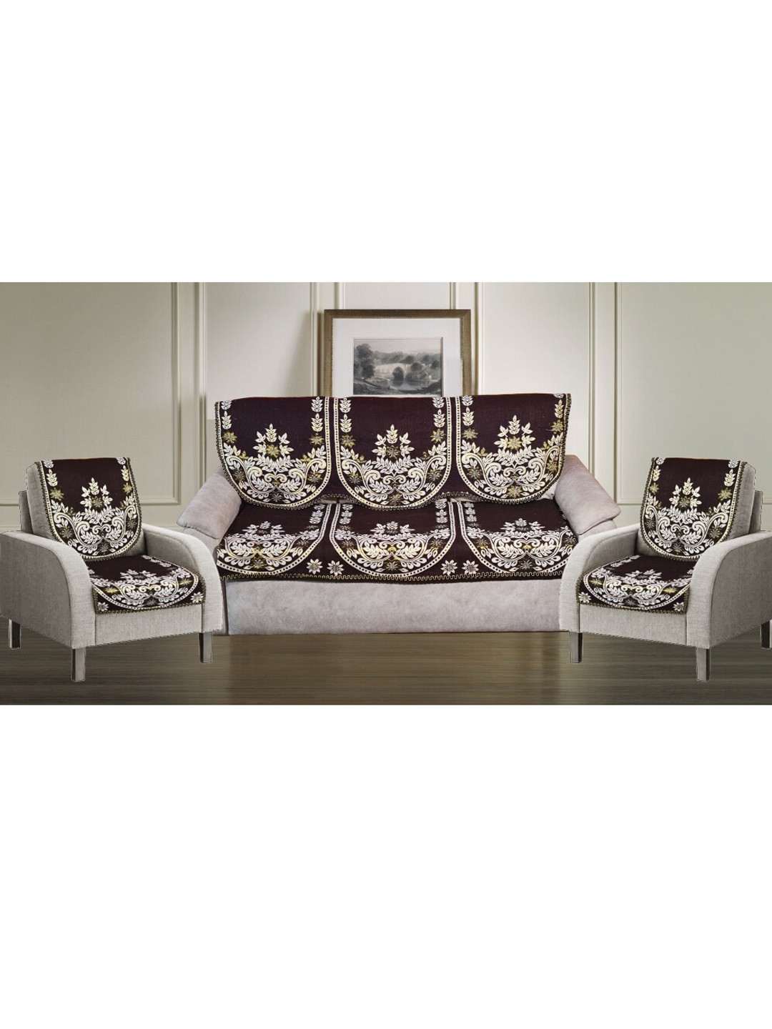 

GRIIHAM Brown & Off White 5 Seater Sofa Cover